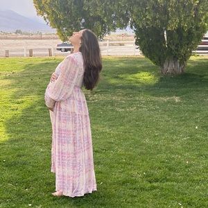 ROCOCO SAND Beautiful tie-dye pink and purple maxi dress .